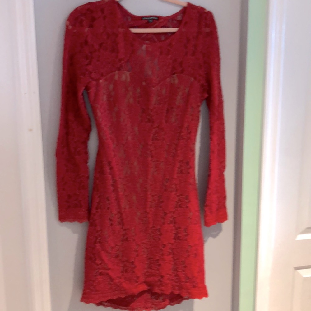 Express Sheer Open back Red Dress